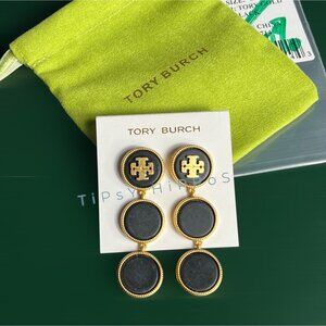 Tory Burch Black and Gold Circle Drop Earrings